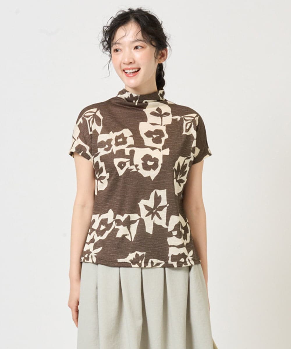 NGKGE51230 GIANNI LO GIUDICE(ジャンニ ロ ジュディチェ) [洗える・日本製]アイアスポップフラワープリントカットソー カーキ