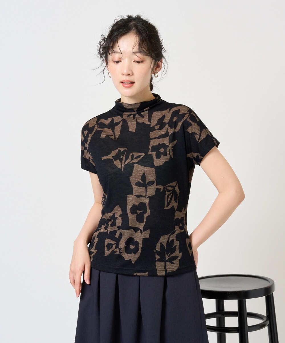 NGKGE51230 GIANNI LO GIUDICE(ジャンニ ロ ジュディチェ) [洗える・日本製]アイアスポップフラワープリントカットソー カーキ