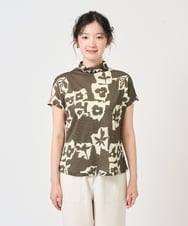 NGKGE51230 GIANNI LO GIUDICE(ジャンニ ロ ジュディチェ) [洗える・日本製]アイアスポップフラワープリントカットソー カーキ