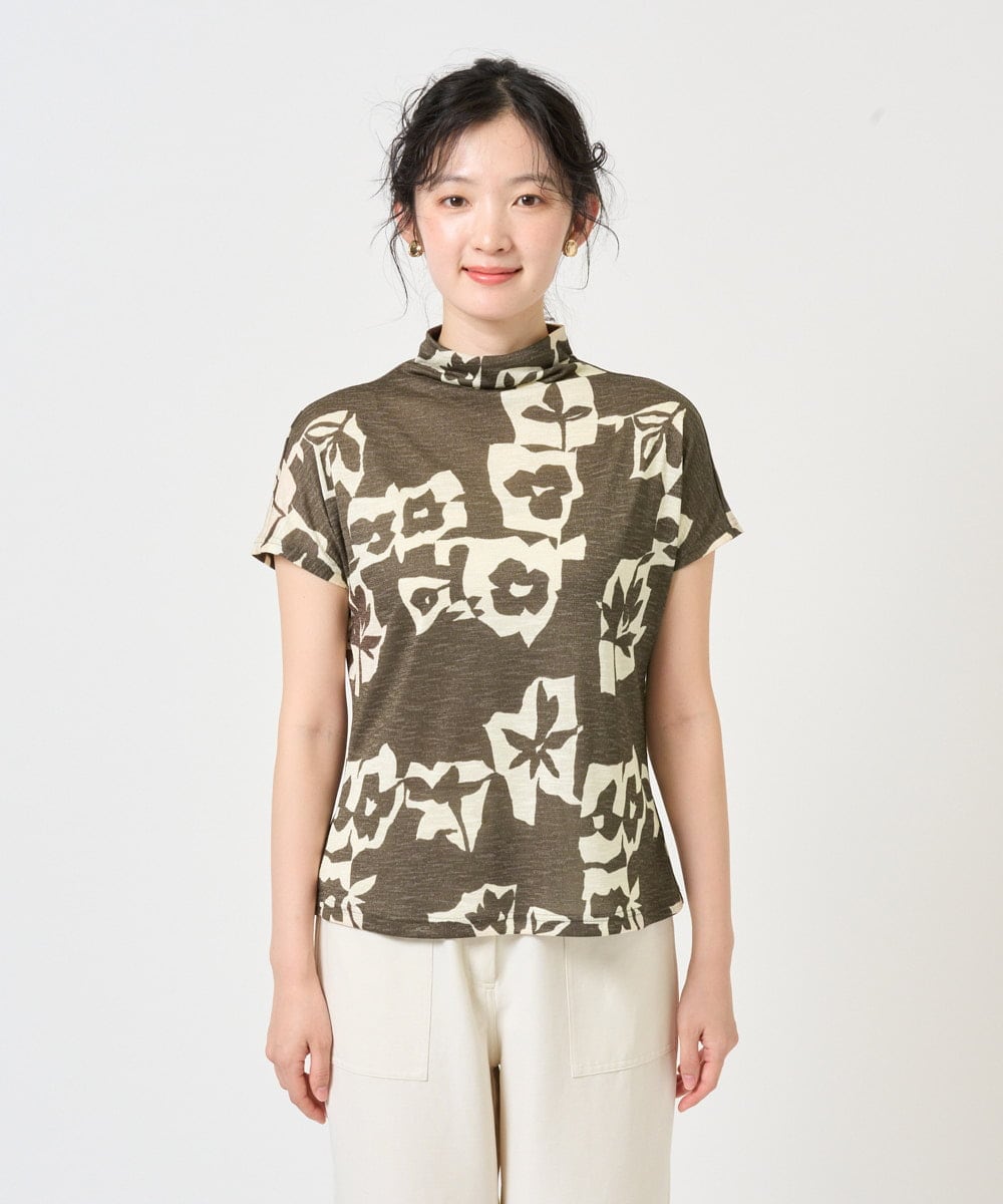 NGKGE51230 GIANNI LO GIUDICE(ジャンニ ロ ジュディチェ) [洗える・日本製]アイアスポップフラワープリントカットソー カーキ