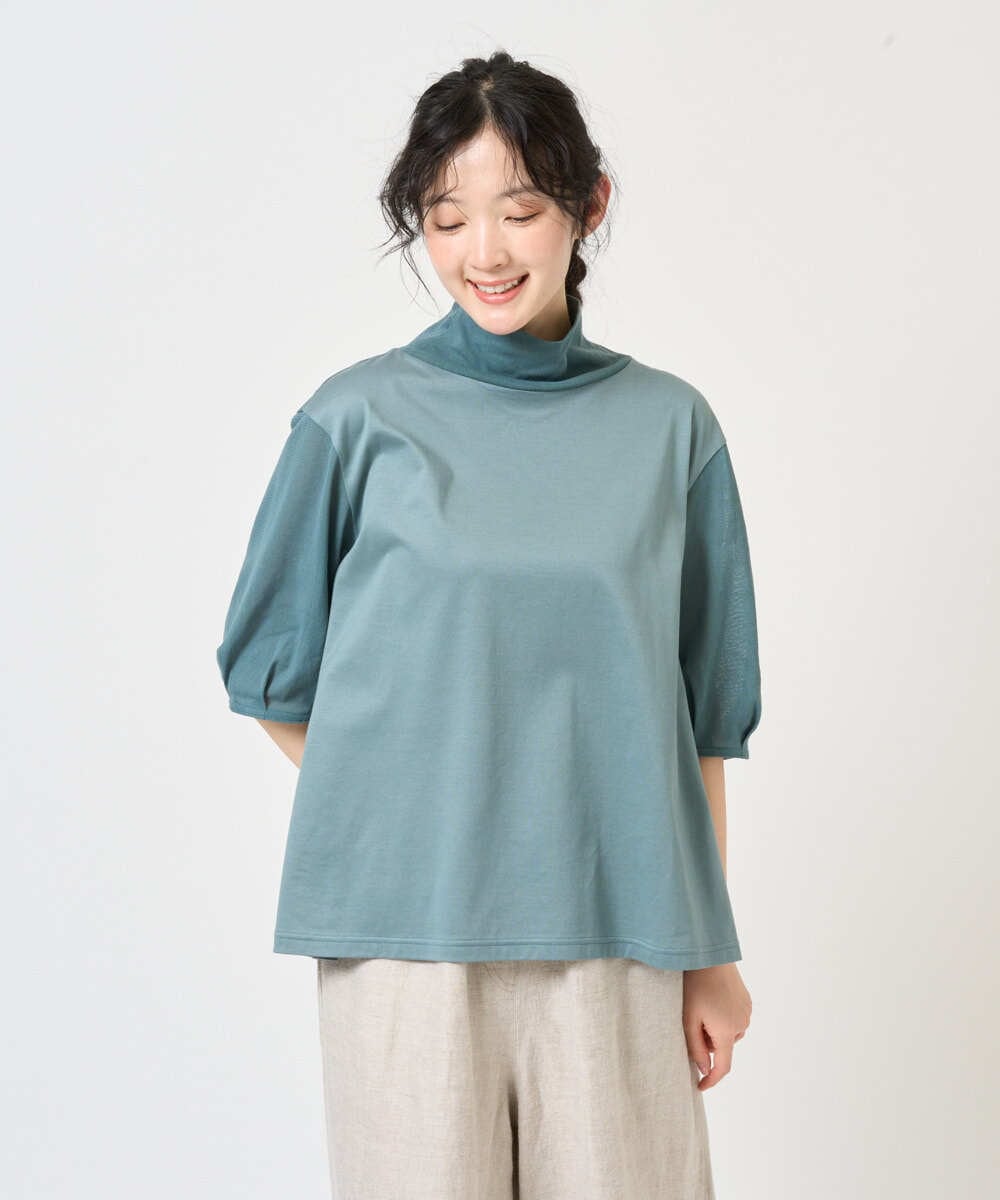 NGKGE52180 GIANNI LO GIUDICE(ジャンニ ロ ジュディチェ) [洗える・日本製]天竺シルケットカットソー ライトブルー