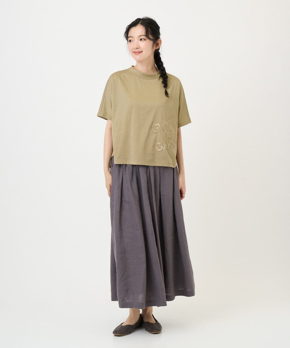 NGKGE55180 GIANNI LO GIUDICE(ジャンニ ロ ジュディチェ) [洗える・日本製]クールローレル天竺ロゴカットソー カーキ