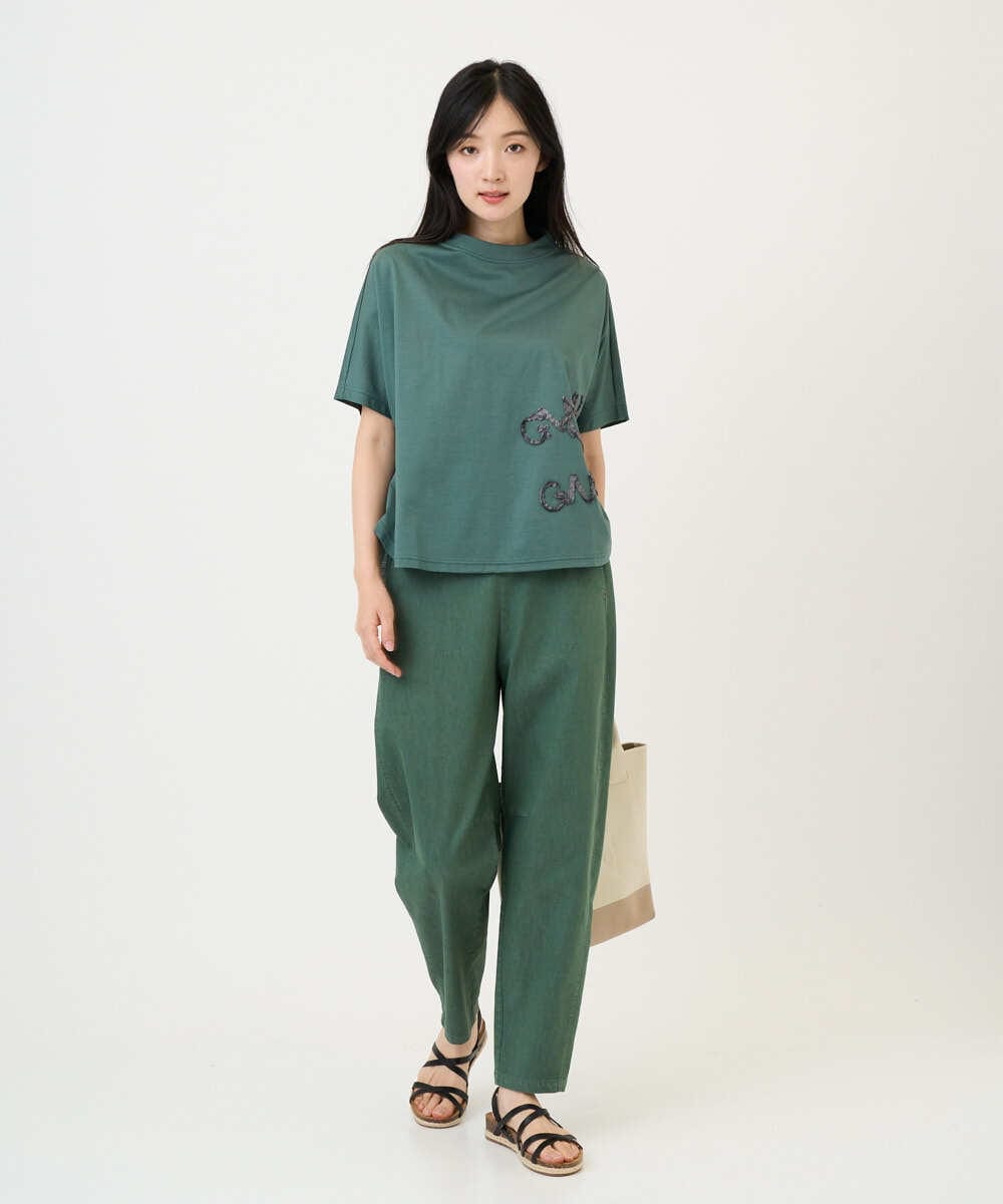 NGKGE55180 GIANNI LO GIUDICE(ジャンニ ロ ジュディチェ) [洗える・日本製]クールローレル天竺ロゴカットソー グリーン