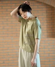 NGKGE55180 GIANNI LO GIUDICE(ジャンニ ロ ジュディチェ) [洗える・日本製]クールローレル天竺ロゴカットソー グリーン