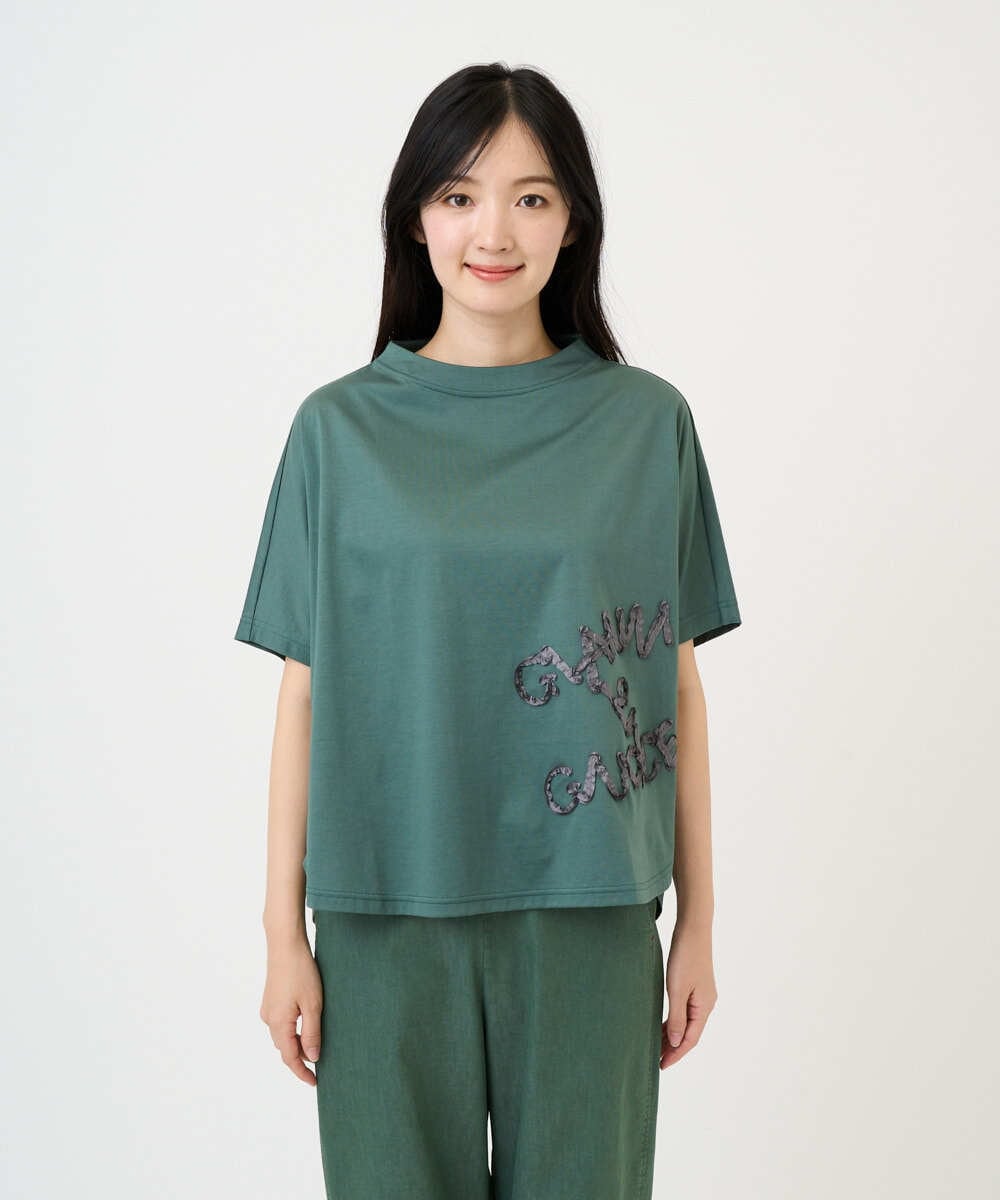 NGKGE55180 GIANNI LO GIUDICE(ジャンニ ロ ジュディチェ) [洗える・日本製]クールローレル天竺ロゴカットソー グリーン