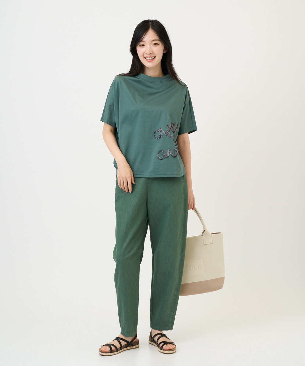 NGKGE55180 GIANNI LO GIUDICE(ジャンニ ロ ジュディチェ) [洗える・日本製]クールローレル天竺ロゴカットソー グリーン