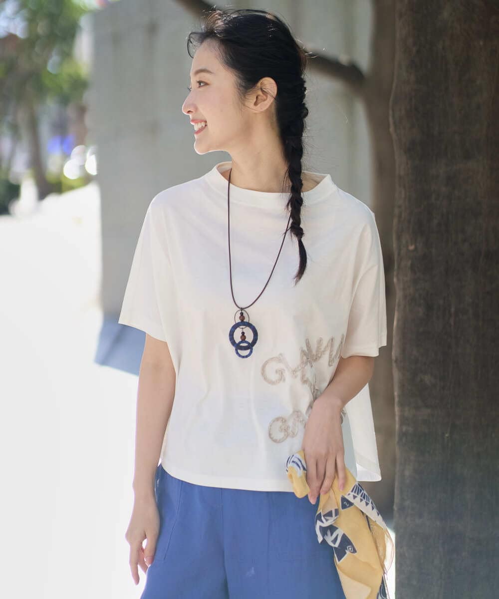 NGKGE55180 GIANNI LO GIUDICE(ジャンニ ロ ジュディチェ) [洗える・日本製]クールローレル天竺ロゴカットソー ホワイト