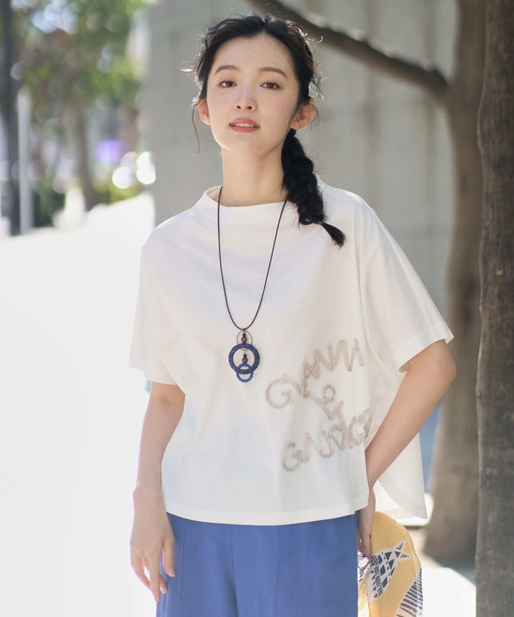 NGKGE55180 GIANNI LO GIUDICE(ジャンニ ロ ジュディチェ) [洗える・日本製]クールローレル天竺ロゴカットソー ホワイト