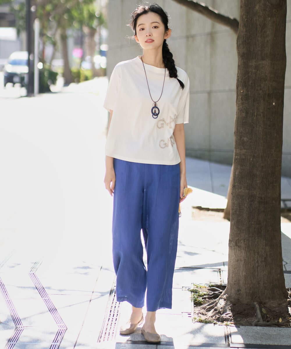 NGKGE55180 GIANNI LO GIUDICE(ジャンニ ロ ジュディチェ) [洗える・日本製]クールローレル天竺ロゴカットソー ホワイト