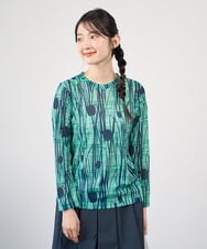 NGKGF32180 GIANNI LO GIUDICE(ジャンニ ロ ジュディチェ) [洗える・日本製]幾何ストライププリントカットソー グリーン×ネイビー