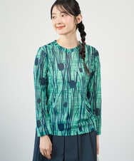 NGKGF32180 GIANNI LO GIUDICE(ジャンニ ロ ジュディチェ) [洗える・日本製]幾何ストライププリントカットソー グリーン×ネイビー