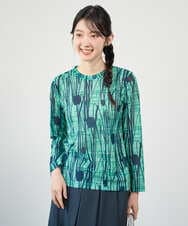 NGKGF32180 GIANNI LO GIUDICE(ジャンニ ロ ジュディチェ) [洗える・日本製]幾何ストライププリントカットソー グリーン×ネイビー