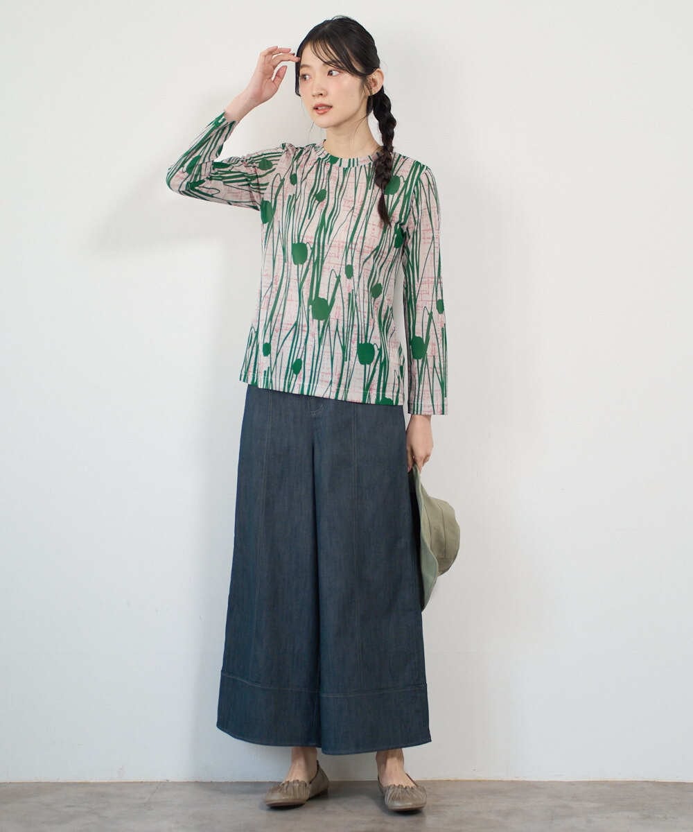 NGKGF32180 GIANNI LO GIUDICE(ジャンニ ロ ジュディチェ) [洗える・日本製]幾何ストライププリントカットソー グリーン×ネイビー