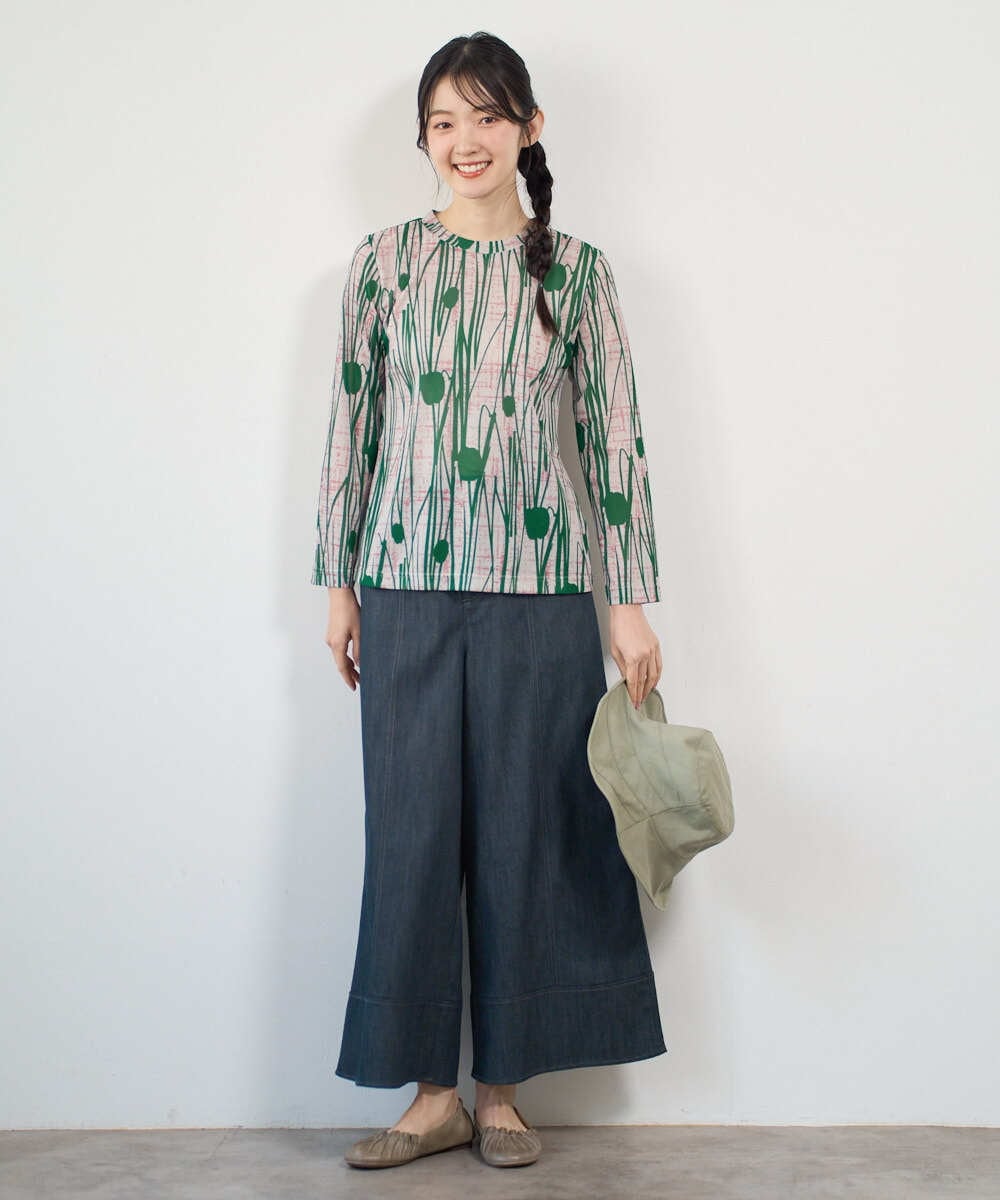 NGKGF32180 GIANNI LO GIUDICE(ジャンニ ロ ジュディチェ) [洗える・日本製]幾何ストライププリントカットソー グリーン×ネイビー