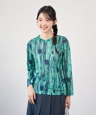 NGKGF32180 GIANNI LO GIUDICE(ジャンニ ロ ジュディチェ) [洗える・日本製]幾何ストライププリントカットソー グリーン×ネイビー