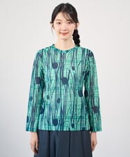 NGKGF32180 GIANNI LO GIUDICE(ジャンニ ロ ジュディチェ) [洗える・日本製]幾何ストライププリントカットソー グリーン×ネイビー