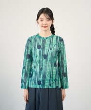 NGKGF32180 GIANNI LO GIUDICE(ジャンニ ロ ジュディチェ) [洗える・日本製]幾何ストライププリントカットソー グリーン×ネイビー