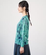 NGKGF32180 GIANNI LO GIUDICE(ジャンニ ロ ジュディチェ) [洗える・日本製]幾何ストライププリントカットソー グリーン×ネイビー