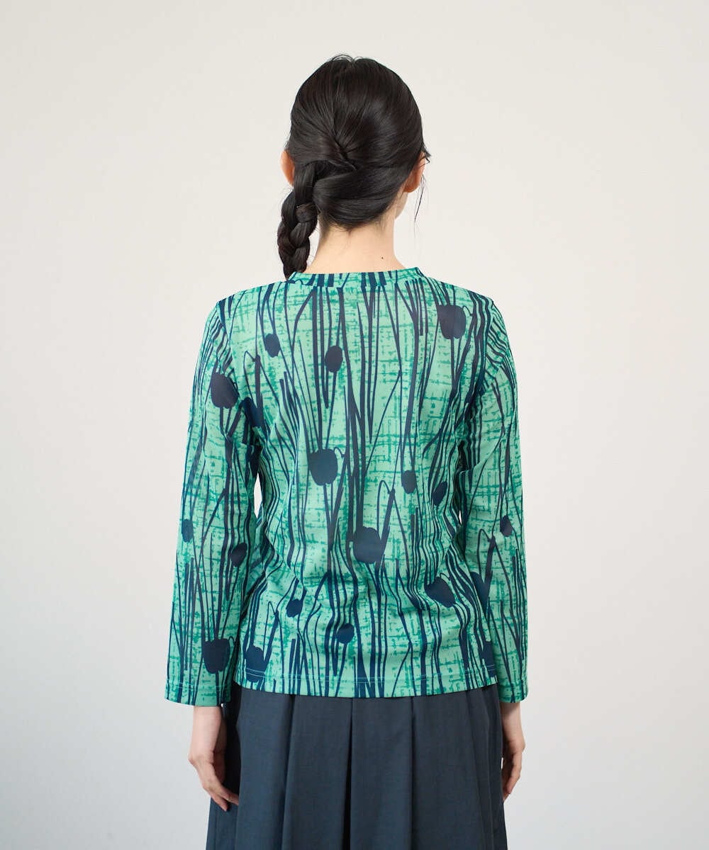 NGKGF32180 GIANNI LO GIUDICE(ジャンニ ロ ジュディチェ) [洗える・日本製]幾何ストライププリントカットソー グリーン×ネイビー