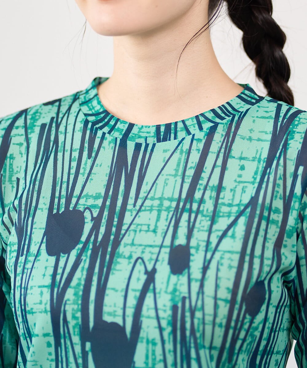 NGKGF32180 GIANNI LO GIUDICE(ジャンニ ロ ジュディチェ) [洗える・日本製]幾何ストライププリントカットソー グリーン×ネイビー