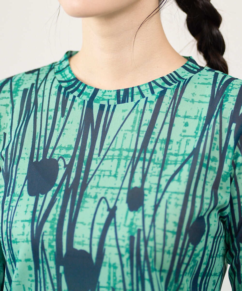 NGKGF32180 GIANNI LO GIUDICE(ジャンニ ロ ジュディチェ) [洗える・日本製]幾何ストライププリントカットソー グリーン×ネイビー