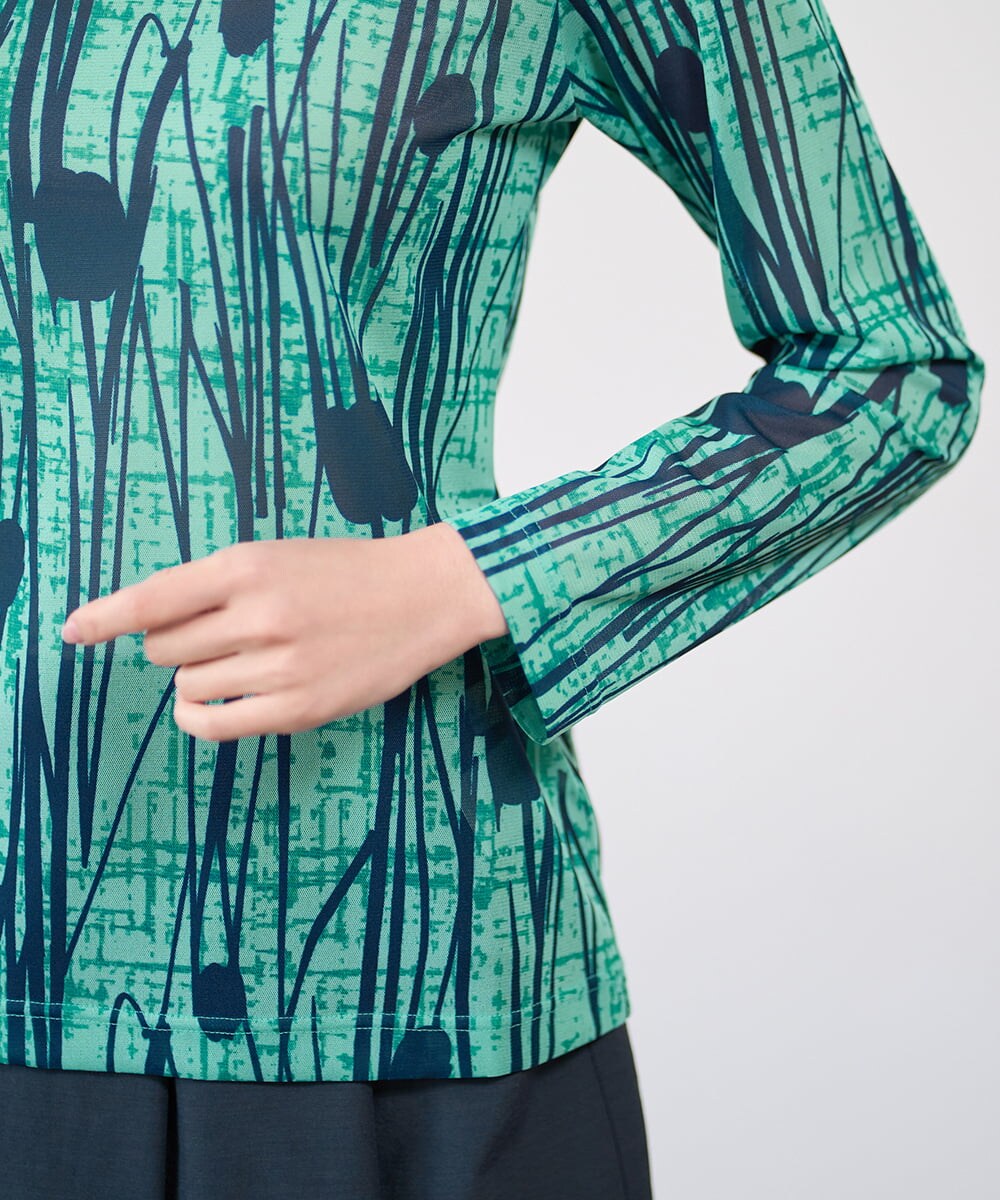 NGKGF32180 GIANNI LO GIUDICE(ジャンニ ロ ジュディチェ) [洗える・日本製]幾何ストライププリントカットソー グリーン×ネイビー