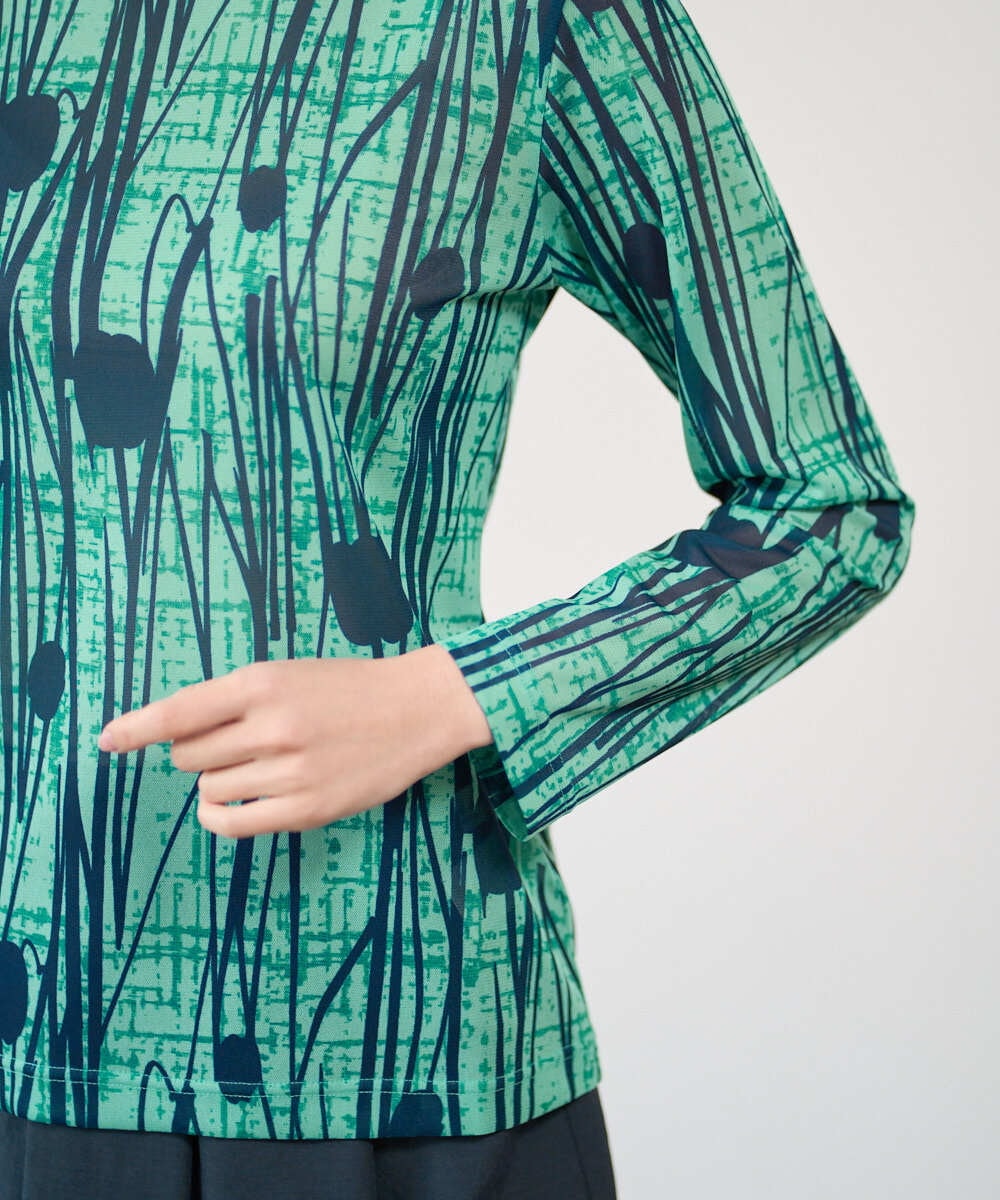 NGKGF32180 GIANNI LO GIUDICE(ジャンニ ロ ジュディチェ) [洗える・日本製]幾何ストライププリントカットソー グリーン×ネイビー