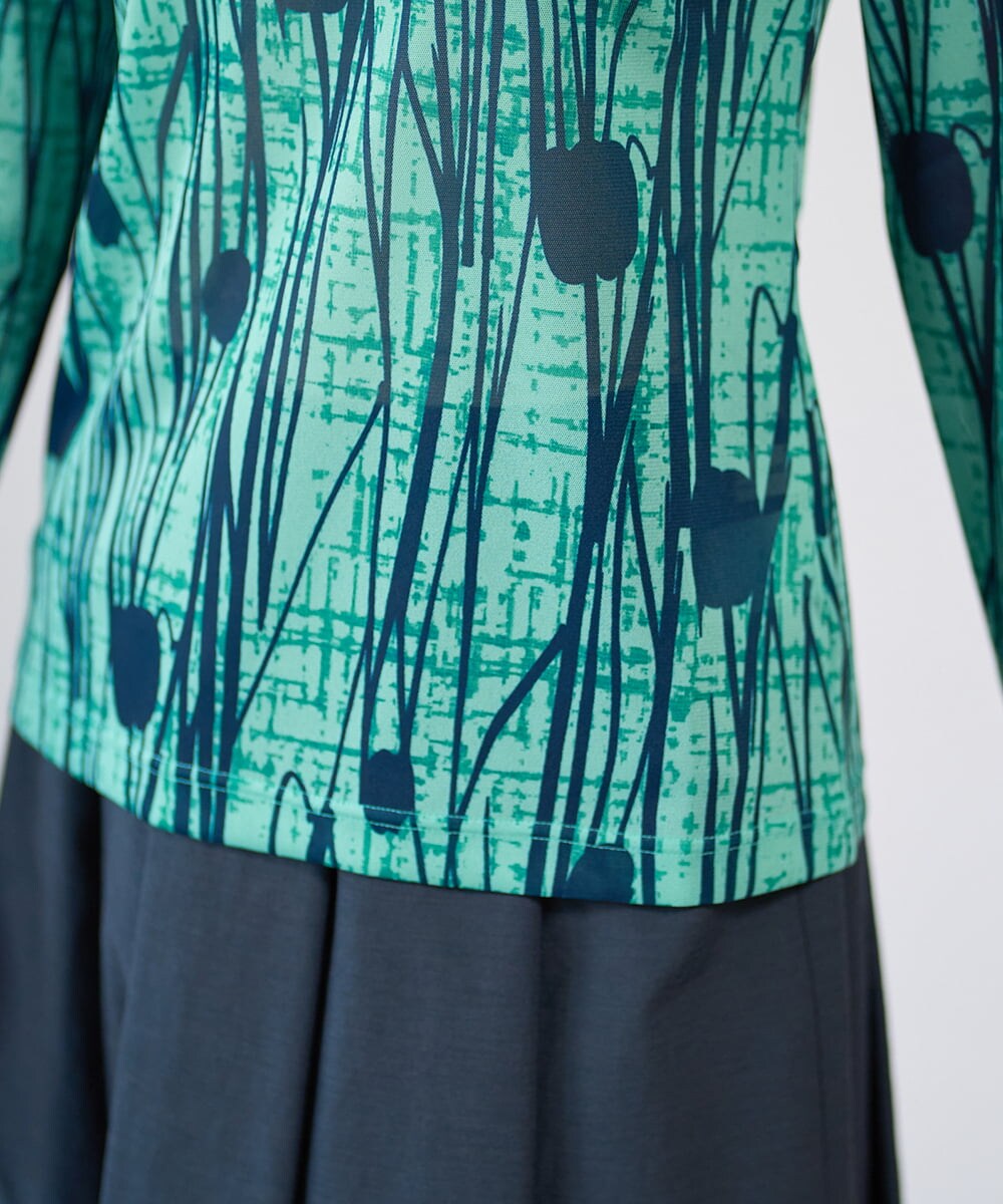 NGKGF32180 GIANNI LO GIUDICE(ジャンニ ロ ジュディチェ) [洗える・日本製]幾何ストライププリントカットソー グリーン×ネイビー