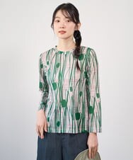 NGKGF32180 GIANNI LO GIUDICE(ジャンニ ロ ジュディチェ) [洗える・日本製]幾何ストライププリントカットソー ベージュ×グリーン