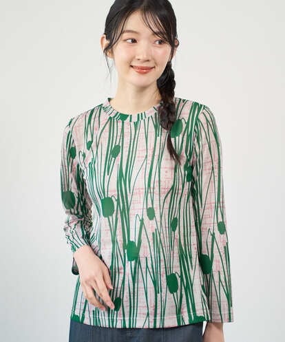 NGKGF32180 GIANNI LO GIUDICE [洗える・日本製]幾何ストライププリントカットソー