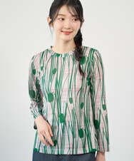 NGKGF32180 GIANNI LO GIUDICE(ジャンニ ロ ジュディチェ) [洗える・日本製]幾何ストライププリントカットソー ベージュ×グリーン