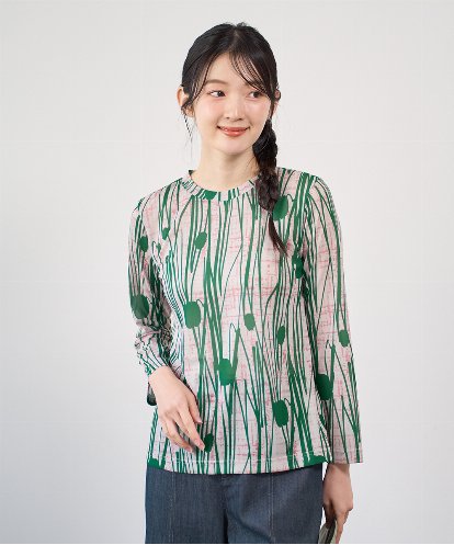 NGKGF32180 GIANNI LO GIUDICE [洗える・日本製]幾何ストライププリントカットソー