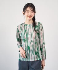 NGKGF32180 GIANNI LO GIUDICE(ジャンニ ロ ジュディチェ) [洗える・日本製]幾何ストライププリントカットソー ベージュ×グリーン