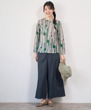 NGKGF32180 GIANNI LO GIUDICE(ジャンニ ロ ジュディチェ) [洗える・日本製]幾何ストライププリントカットソー ベージュ×グリーン