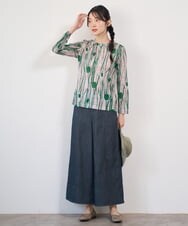 NGKGF32180 GIANNI LO GIUDICE(ジャンニ ロ ジュディチェ) [洗える・日本製]幾何ストライププリントカットソー ベージュ×グリーン