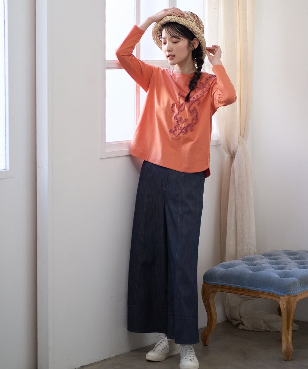 NGKGF35180 GIANNI LO GIUDICE(ジャンニ ロ ジュディチェ) [洗える・日本製]サイロコンパクトハイゲージ天竺カットソー オレンジ