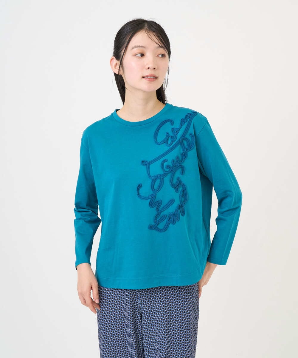 NGKGF35180 GIANNI LO GIUDICE(ジャンニ ロ ジュディチェ) [洗える・日本製]サイロコンパクトハイゲージ天竺カットソー ブルーグリーン