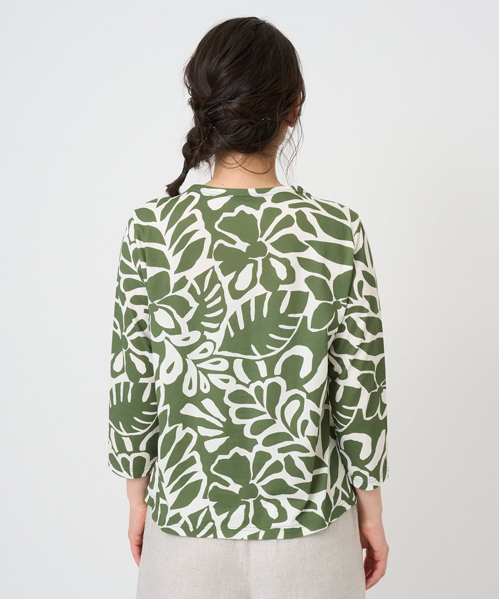 NGKGF49200 GIANNI LO GIUDICE(ジャンニ ロ ジュディチェ) [洗える・日本製]ボタニカルフワラープリントカットソー グリーン
