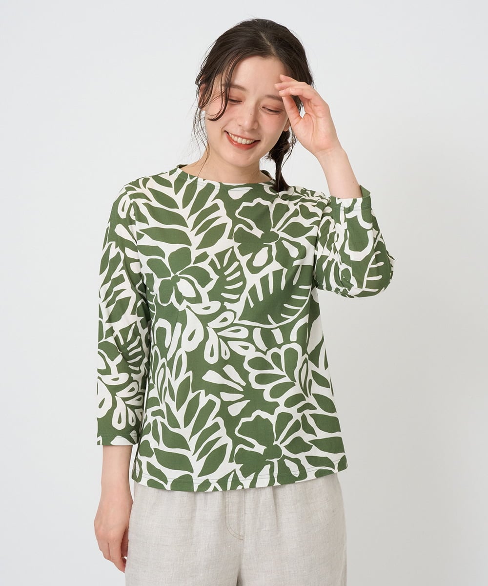 NGKGF49200 GIANNI LO GIUDICE(ジャンニ ロ ジュディチェ) [洗える・日本製]ボタニカルフワラープリントカットソー グリーン