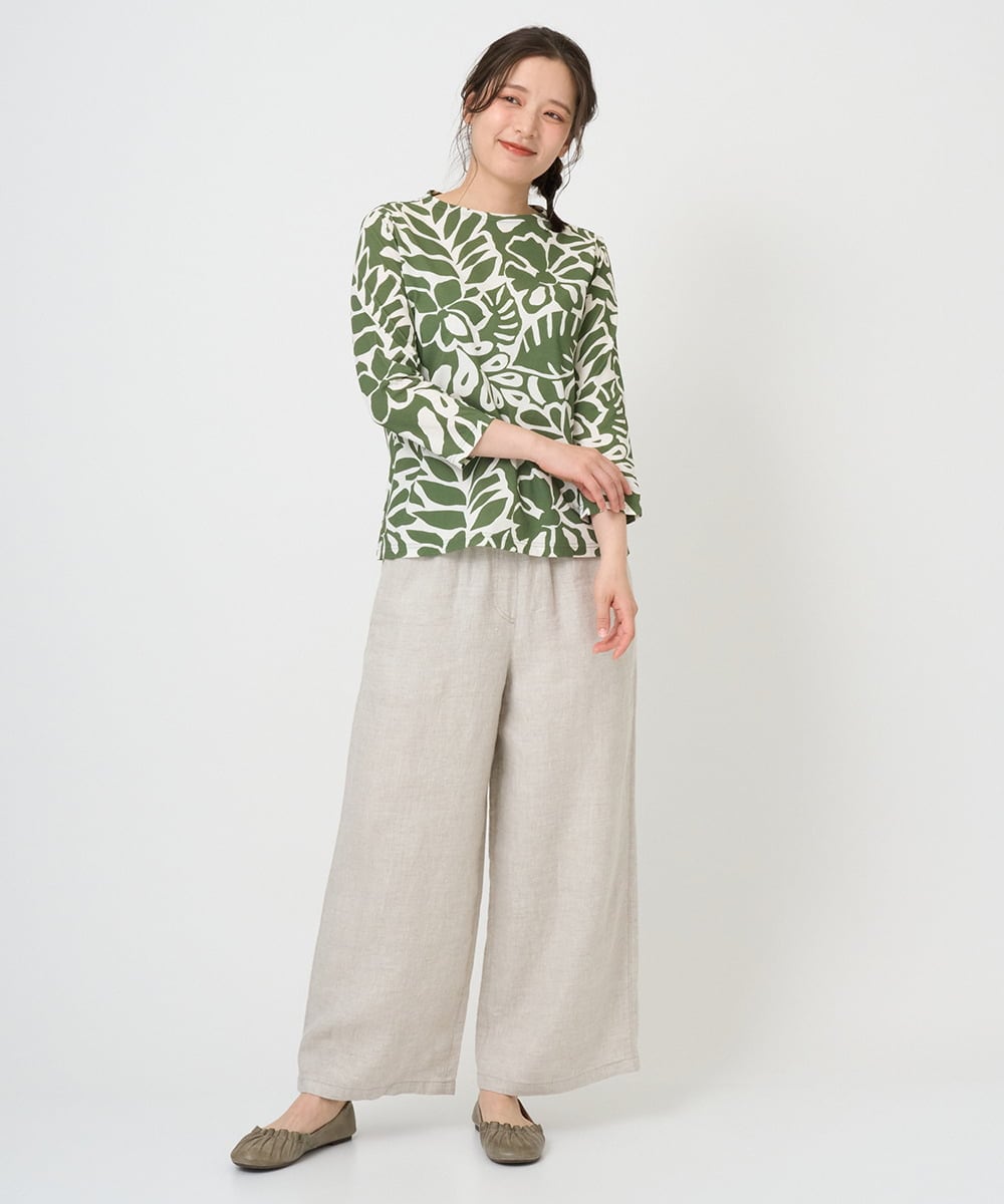 NGKGF49200 GIANNI LO GIUDICE(ジャンニ ロ ジュディチェ) [洗える・日本製]ボタニカルフワラープリントカットソー グリーン