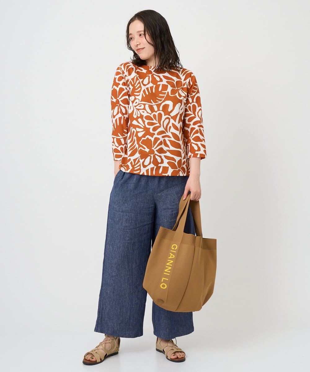 NGKGF49200 GIANNI LO GIUDICE(ジャンニ ロ ジュディチェ) [洗える・日本製]ボタニカルフワラープリントカットソー グリーン