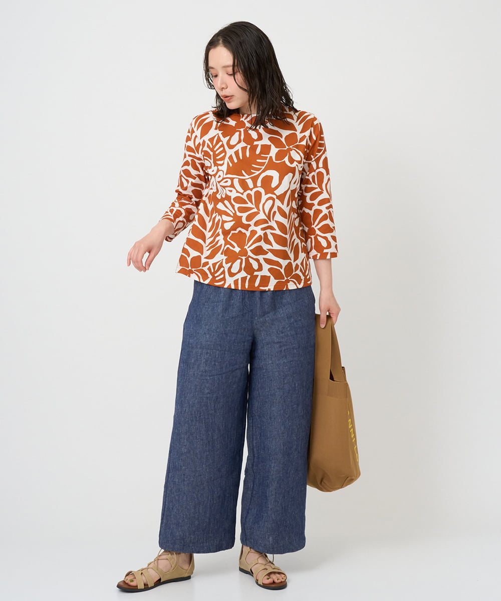 NGKGF49200 GIANNI LO GIUDICE(ジャンニ ロ ジュディチェ) [洗える・日本製]ボタニカルフワラープリントカットソー グリーン