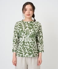 NGKGF49200 GIANNI LO GIUDICE(ジャンニ ロ ジュディチェ) [洗える・日本製]ボタニカルフワラープリントカットソー グリーン