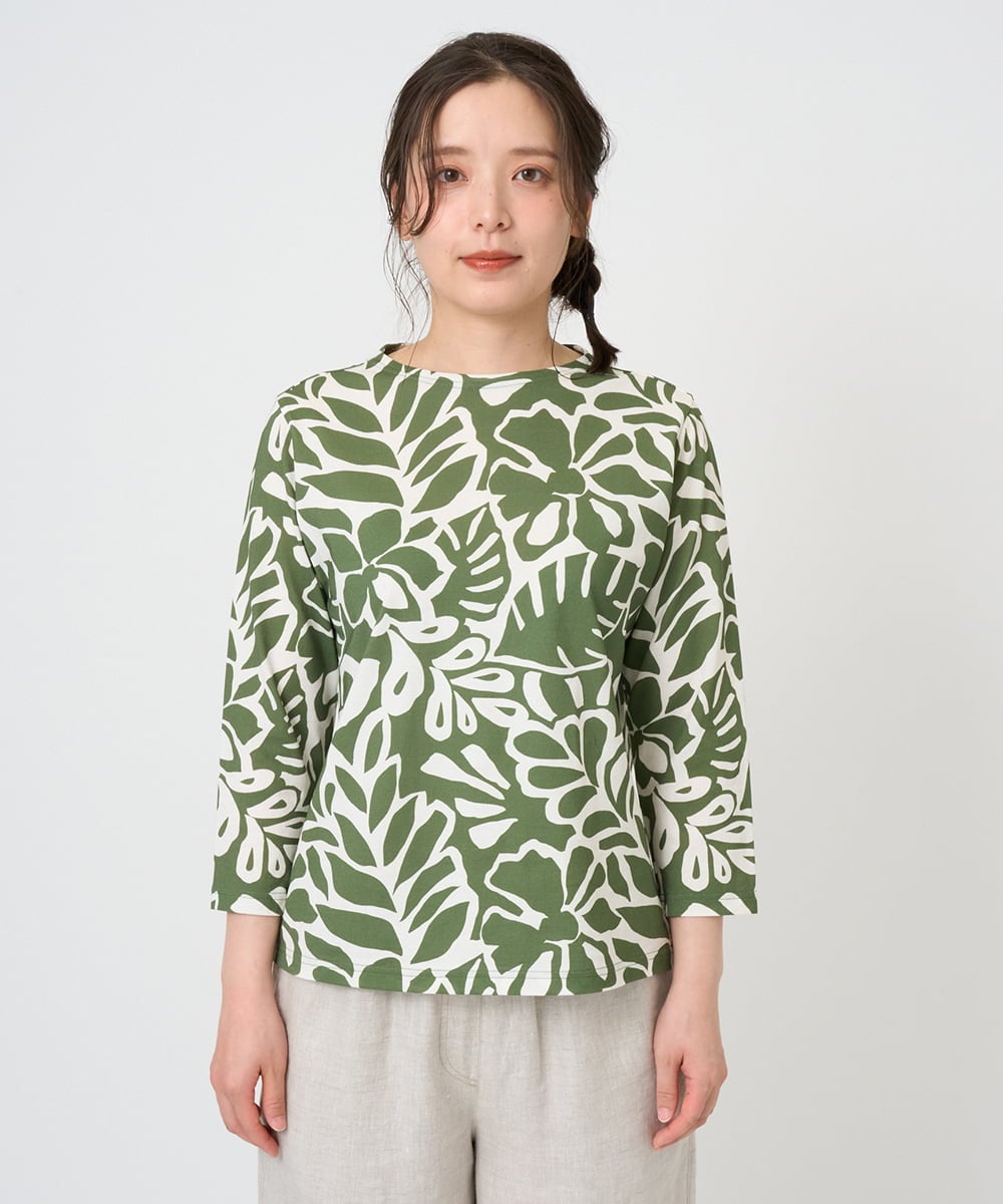 NGKGF49200 GIANNI LO GIUDICE(ジャンニ ロ ジュディチェ) [洗える・日本製]ボタニカルフワラープリントカットソー グリーン
