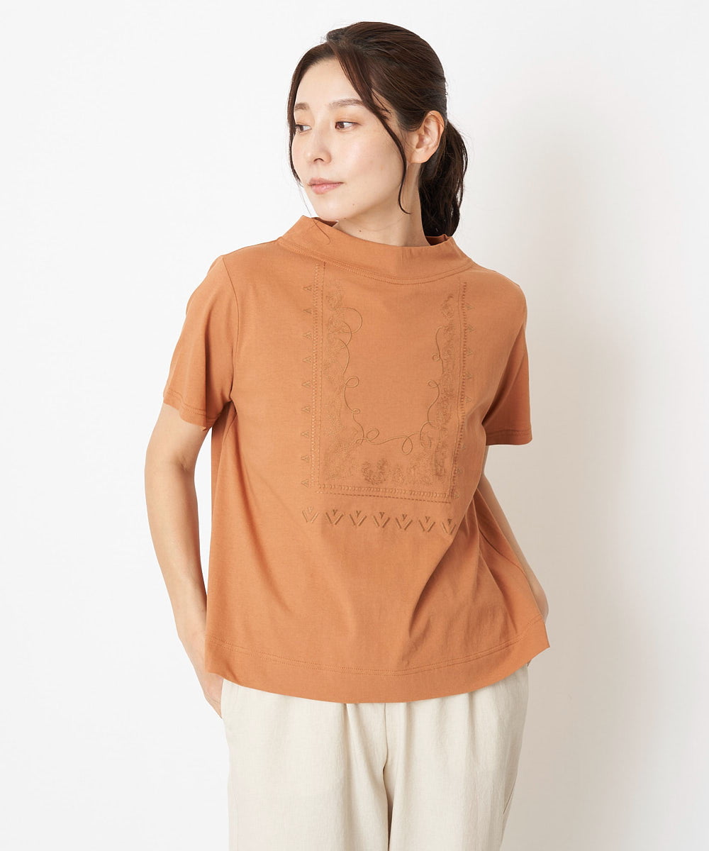 NGKGS10170 GIANNI LO GIUDICE [洗える]ドライタッチ天竺エスニック刺繍カットソー