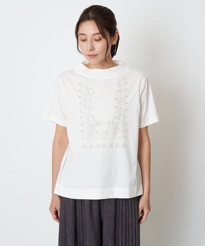 NGKGS10170  [洗える]ドライタッチ天竺エスニック刺繍カットソー