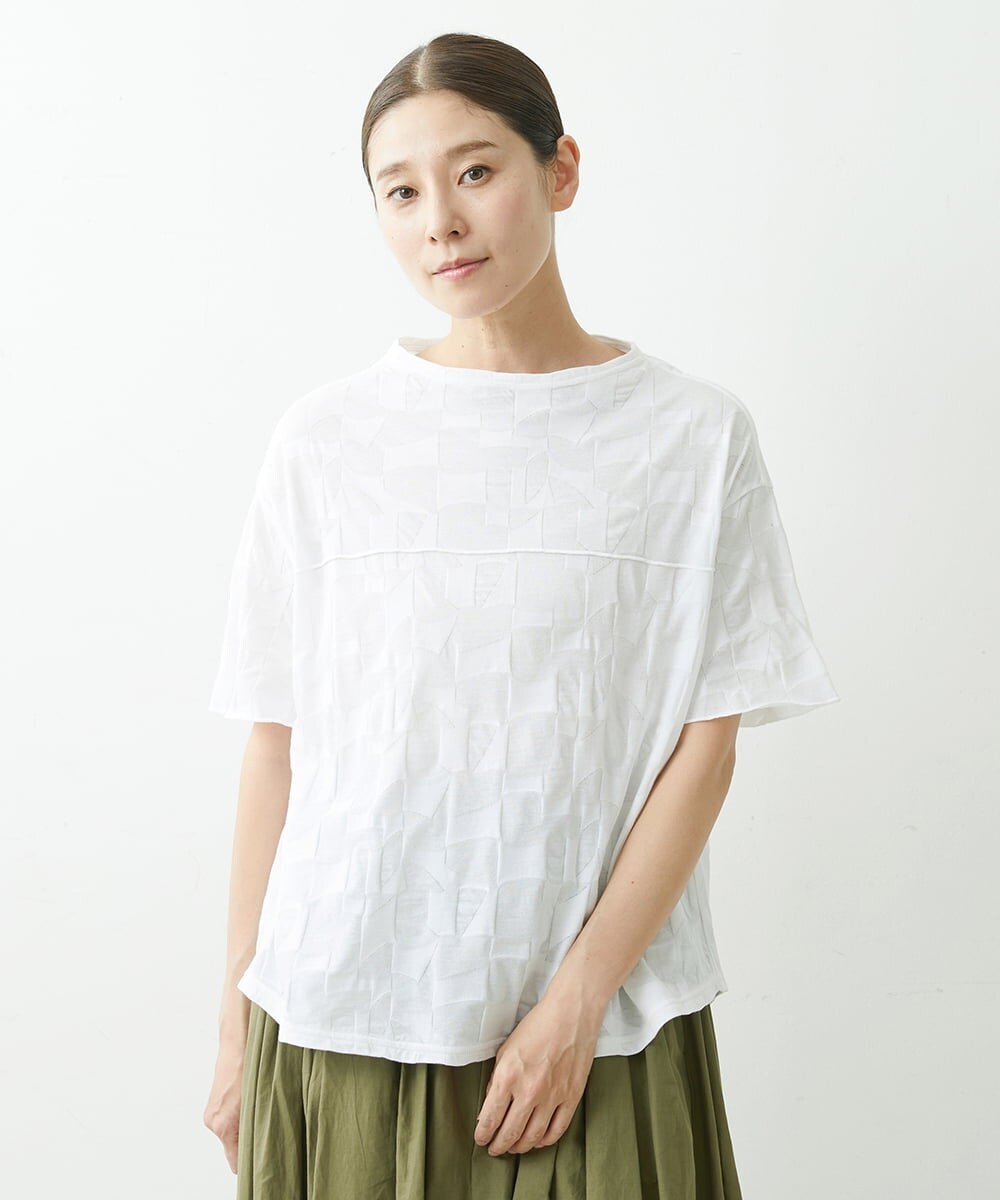 NGKGS30150 GIANNI LO GIUDICE(ジャンニ ロ ジュディチェ) [洗える・日本製]イレギュラーブロックジャガードプルオーバー ホワイト