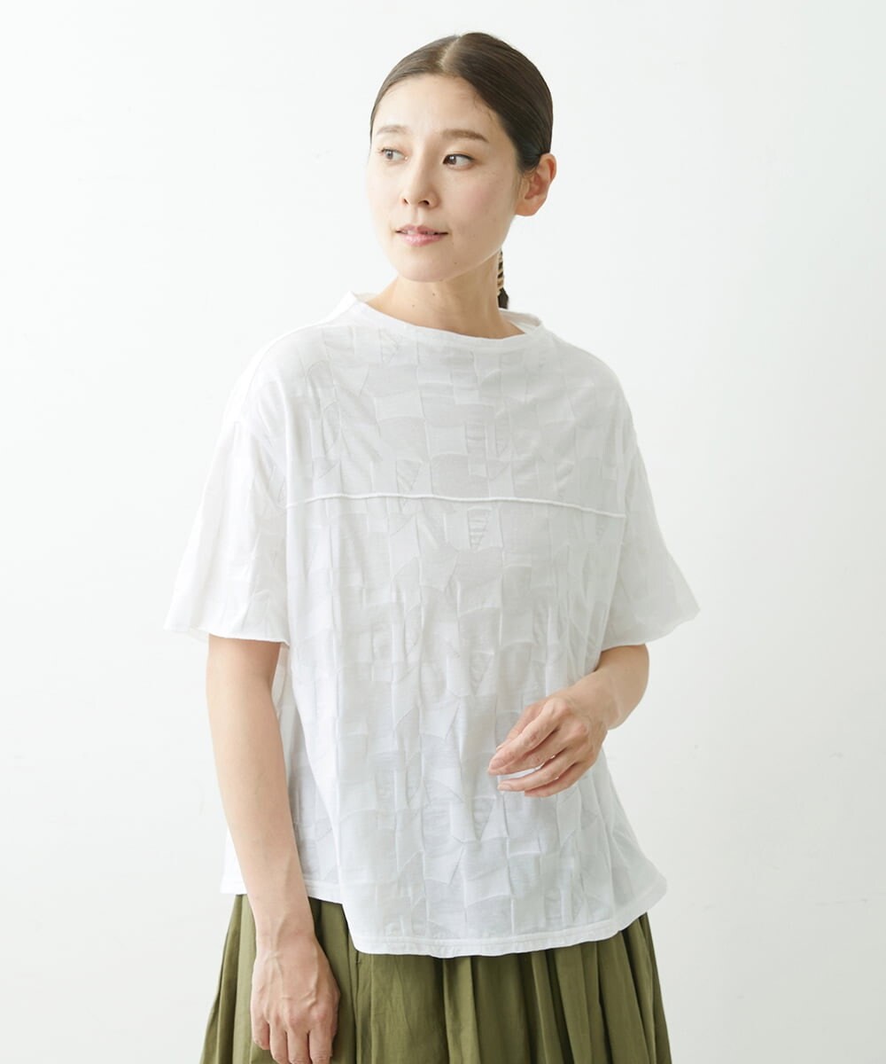 NGKGS30150 GIANNI LO GIUDICE(ジャンニ ロ ジュディチェ) [洗える・日本製]イレギュラーブロックジャガードプルオーバー ホワイト