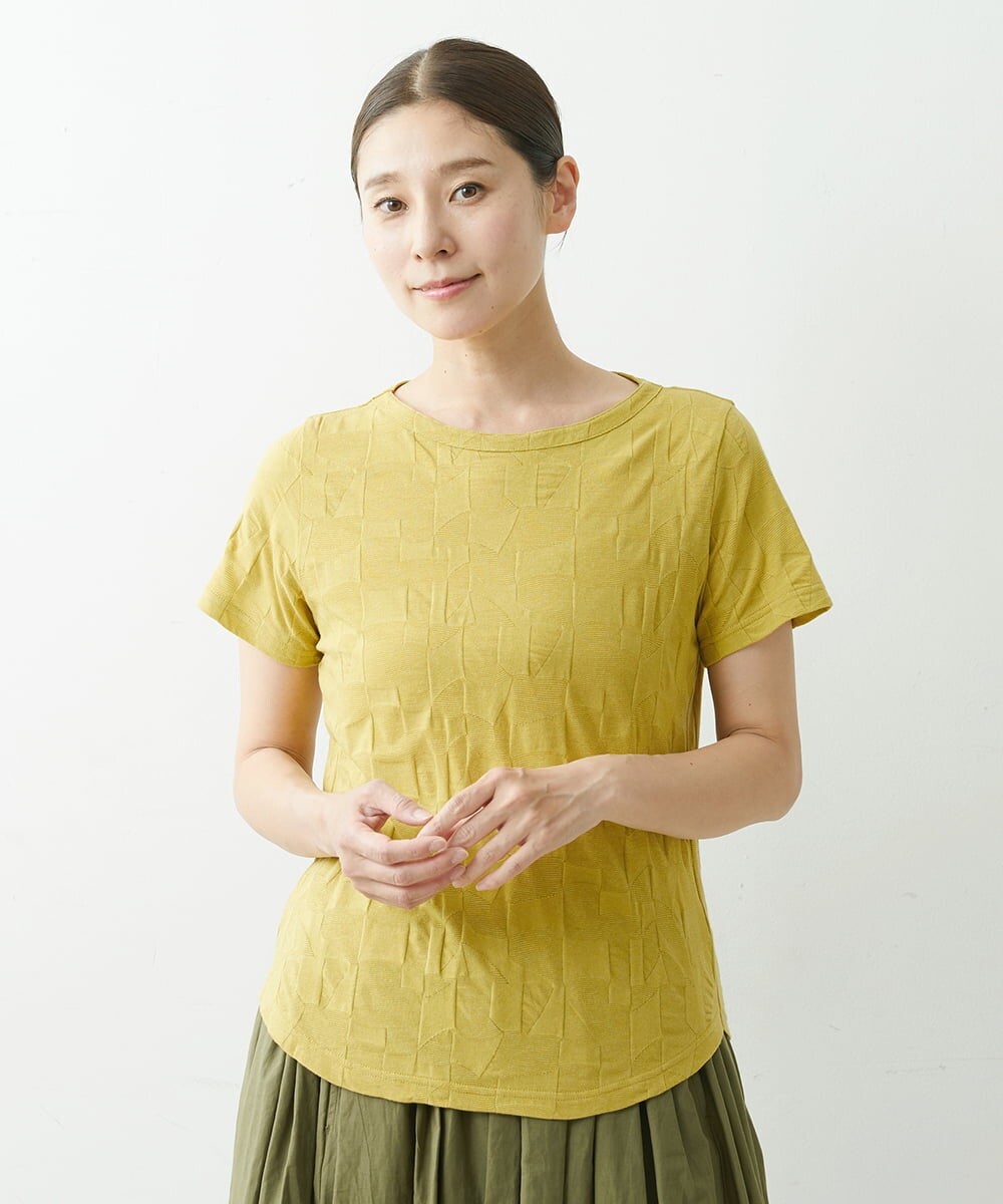 NGKGS31130 GIANNI LO GIUDICE(ジャンニ ロ ジュディチェ) [洗える・日本製]イレギュラーブロックジャガードカットソー マスタード