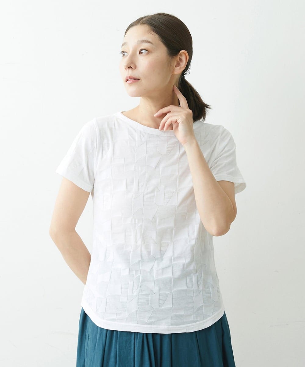 NGKGS31130 GIANNI LO GIUDICE(ジャンニ ロ ジュディチェ) [洗える・日本製]イレギュラーブロックジャガードカットソー ホワイト